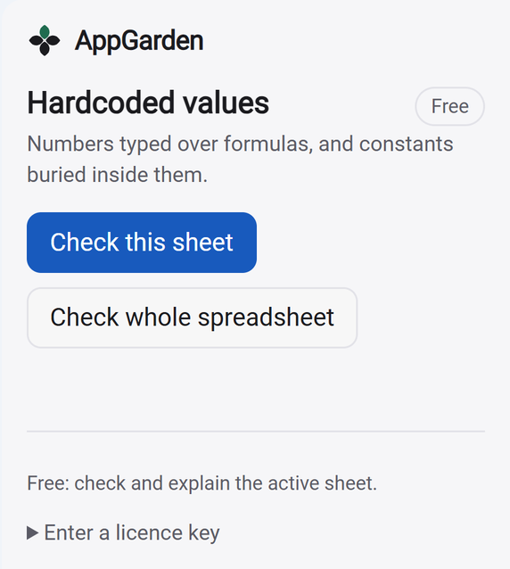 The sidebar, showing the Check this sheet and Check whole spreadsheet buttons and no results.