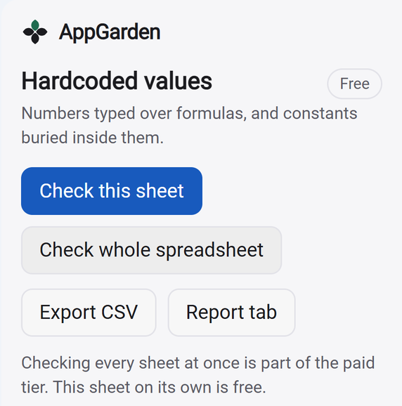 The free tier response: checking every sheet at once is part of the paid tier.